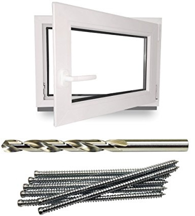 Kellerfenster - Kunststoff - Fenster - weiß - BxH: 110x60cm - BxH: 1100x600 mm - Rechts + Schrauben + Bohrer