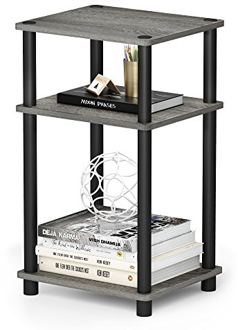 Furinno JUST Side Table, 3-Tier End Table, Open Shelves Night Stand, Bedside Table, Toolless Assembly, for Living Room, Bedroom, French Oak