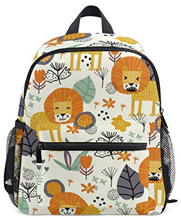 Sac à Dos pour Enfants Lion Mignonne et Sac de Jardin d'enfants d'âge préscolaire de Plantes Tropicales pour Tout-Petit, garçons et Filles