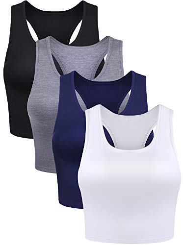 4 Stück Basic Crop Tank Tops Ärmelloses Racerback Crop Sport Baumwoll Top für Damen (Color Set 1, Small)