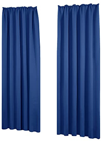 Deconovo Gardin ogenomskinliga gardiner bullerskydd med veckband termogardin vinter, 175 x 140 cm (höjd x bredd), kungsblå, set om 2