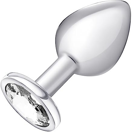 DUKESTON Gioiello Anale Butt Plug Anal Acciaio Anal Plug Cristallo Metal Butt Plug Anale Argento con Diamante Anale Plug Dilatatore Ano Uomo Tappo Anale Donna (Trasparente)