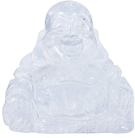 mookaitedecor 1.5 inch Happy Laughing Crystal Buddha Statue | Hand Carved Buddhuism Figurine, Healing Crystal Pocket Stone, Good Luck Charm Stone for Home Office Decor, Clear Quartz