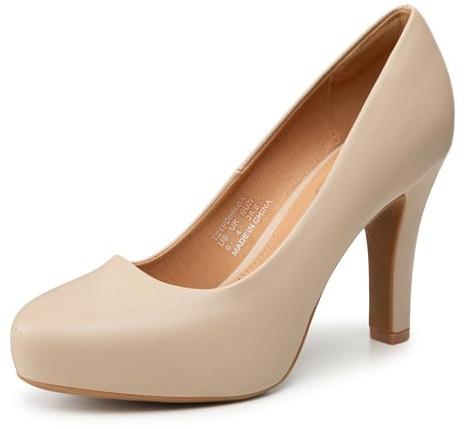Trary Women's Heels for Women, Black Heels White Heels Brown Heels Nude Heels, Low Platform Heels, IN3.2 High Heel Closed Round Toe Pumps Dress Office Wedding Shoes for Women,Size 9
