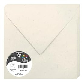 Clairefontaine 55019C - Paquet de 20 Enveloppes Auto-Adhésives - Format 16,5x16,5cm - 120g/m² - Papier Natura 100% Recyclé - Invitation Evènements et Correspondance - Gamme Pollen - Papier Premium