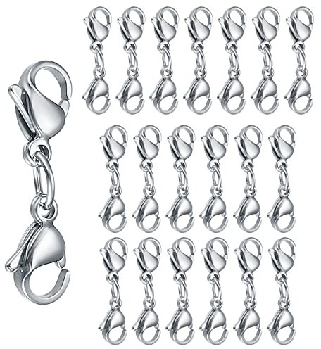 20 Pcs Lobster Clasp Double Opening, Lobster Claw Clasps Double Head, Stainless Steel Bracelet Connectors Extenders Snap Hooks for DIY Jewellry Bracelets Necklaces Crafts Making - Silver