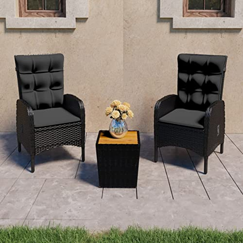 ZHOUMIN 3-TLG. Bistro-Set, Bierzeltgarnitur, Gartenbar, Biertisch Bierbänke, Garten Möbel, Gartenmöbel Set, Balkonmöbel, Poly Rattan und Akazienholz Schwarz