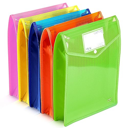 Dokumentenmappe A4, 5 Stück Kunststoff Dokumententasche Sammelmappen Projektmappen, Kunststoff Umschlag Mappe für Reise Büro Schule