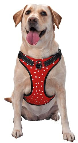 Imbracature per cani senza guinzaglio traspirante e regolabile, imbracatura rotonda rossa bianca per cani di taglia grande, media e piccola