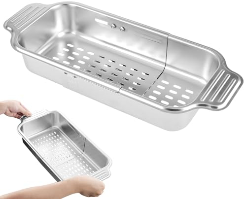 Scolapasta estensibile, sopra il lavandino Scolapasta rettangolare allungabile in acciaio inox 304 lavare frutta e verdura, scolare la pasta cotta e i piatti secchi