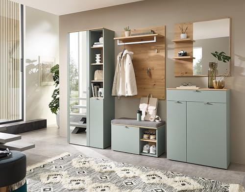 BARI Flurgarderoben Set in Schilfgrün, Artisan Eiche Optik FSC-zertifiziert - Modernes Garderobenset 5-teilig für Ihren Eingangsbereich - 264 x 202 x 38 cm (B/H/T)