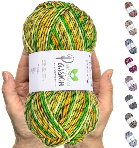 MeriWoolArt® XL-Merino Flerfärgat Garn - 200m Lyxigt Merinoullsgarn för Stickning och Virkning - Perfekt för Tröjor, Halsdukar och Kreativa Gåvor