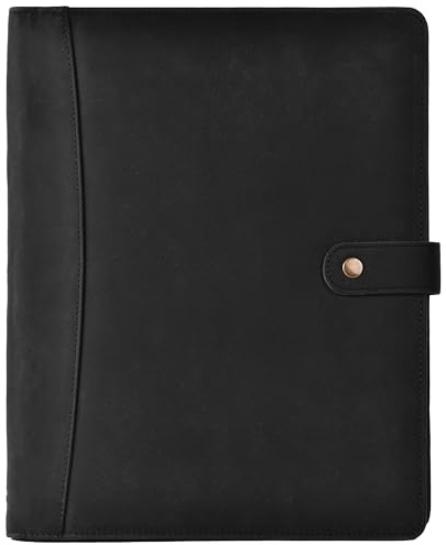 LEATHER VILLAGE Leather Professional Business Padfolio for Men & Women, Black | Stylish Document Card Holder, Resume Folder, 13x10 in, Fits A4 and Letter Legal Pad, 2 Pen Loops, Card Slots