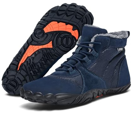 FlexEase Barefoot vinterstövlar vattentäta herr varma skor vinter vandring sneakers utomhus andningsbar halkfri 36–47EU, Blå, 39 EU
