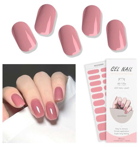 Semi Cured Gel Nails Strips, 20 PCS Gel Nail Stickers, Nail Polish Strips, Gel Nail Wraps UV for Home Nails DIY, Salon Quality & Easy to Use