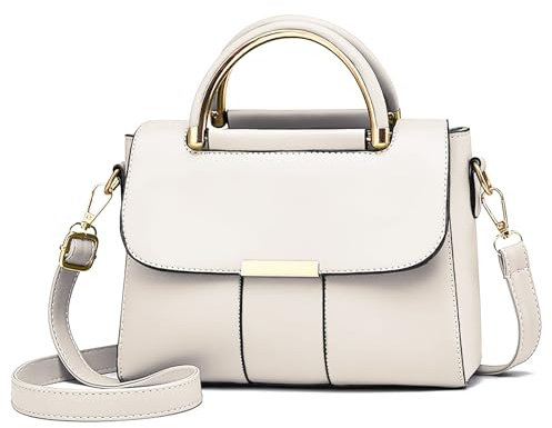 FuninCrea Bolso de mano para mujer, bolso grande de piel sintética, bolso de hombro para mujer, bolso de mano elegante, con correa extraíble para el trabajo de ocio, Blanco