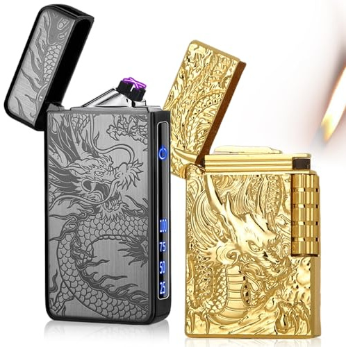 2 mecheros de dragón, encendedor eléctrico de arco eléctrico + encendedor de metal de llama suave, USB C recargable y gas butano recargables para velas, regalo de cocina para hombres (NO gas)