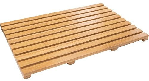 RIXI Bathroom Mat Collection, Wooden Bath Mat, U-Shaped Toilet Mat & Combo Set, Anti-Slip, Water-Resistant Duckboards for Indoor & Outdoor Use (Bamboo_bathmat)