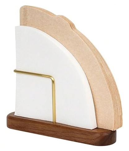 Coffee Filter Holder – Elegant Filters Storage, Size 01 and 02 Cone Coffee Filter Organizer, Walnut & Brass Design