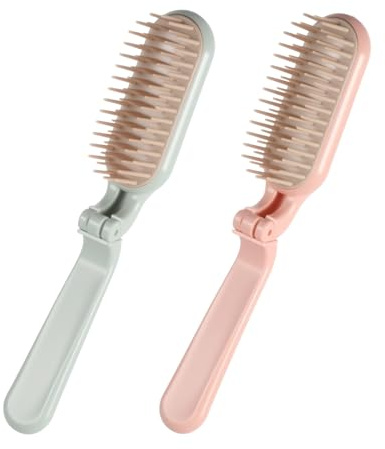 2Pcs Foldable Hair Brush, Plastic Mini Hairbrush Combs Portable Travel Comb Small Compact Hair Brush Pocket Size for Curly Straight Thick Thin Wet Dry Hairs (Green & Pink)