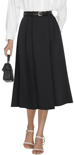 Casly Lamiit Black Skirt Women Summer Knee Length Skirt A Line High Waisted Skirts with Pockets Business XS