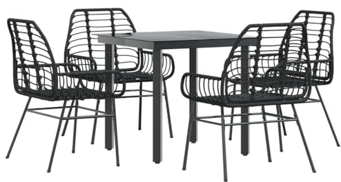 vidaXL Matgrupp för trädgården 5 delar svart polyrotting glas, utomhus matgrupp, trädgård matmöbler, trädgård matbord och stolar, uteplats matgrupp