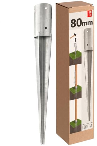 Support de Poteau Ø80mm rond galvanisé, support piquet clôture bois, poteau pour toile ombrage, fixation solide, piquet ancrage sol métal pour jardin, piquet de support, enfoncer stable, ancre