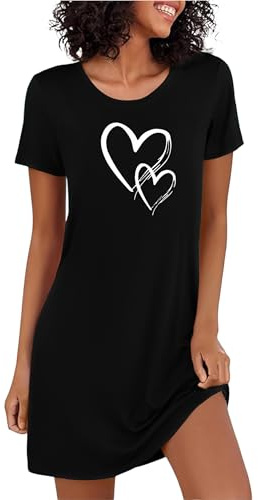 Marvmys Chemises De Nuit Femme en Coton Robe De Nuit à Manches Courtes Vêtement De Nuit à Col Rond Imprimé Cœur S-4XL