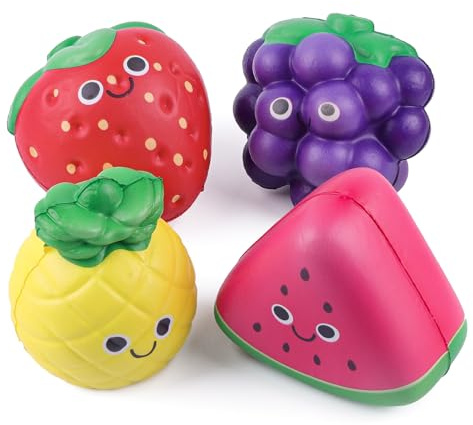 Anboor Fruit Squishies Toys Bulk - 4 pcs Soft Kawaii Strawberry Watermelon Pineapple Grape Slow Rising Fruit Squishies, Squeeze Stress Relief Fidget Sensory Toys for Kids and Adults