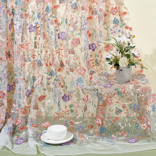 NBEADS Tessuto Floreale Ricamato Da 2 metro, Tessuto In Poliestere con Fiori 1.48D di 3 m di Larghezza Morbido Pizzo A Rete per Cucire Abiti Personalizzati Fai Da Te, Decorazioni per La Casa, Bianco