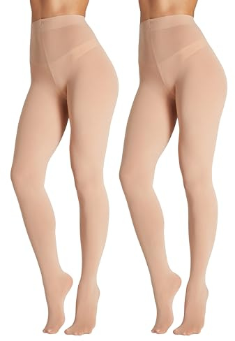 Seidiva 2Pairs Opaque Tights for Women 80D High Waist Womens Stockings Soft & Elastic Women’s Pantyhose with 20+ Colors_2Nude-XS