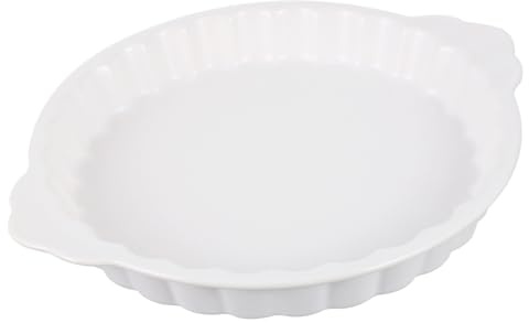 VERDANVERSE Molde De Cerámica Para Hornear Redondo Con Asas Dobles, Bandeja Blanca, Material Cerámico Resistente Al Calor, Fuente Para Hornear Alimentos, Uso Doméstico, Práctico y Seguro