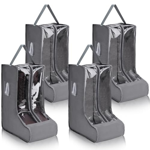 Sanwuta 4 Pcs Grey Portable Boots Bag for Cowboy Boots Tall Boot Storage Bags Portable Waterproof Protector Tools for Travel and Daily Wardrobe Shoe Cabinet and Other Home