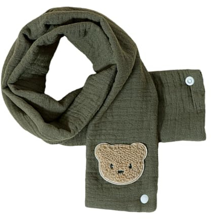 Écharpe respirante pour bébé avec broderie ours doux pour nouveau-nés et tout-petits jusqu'à 3 ans, automne et hiver, cache-cou confortable, Vert brunâtre, Taille unique