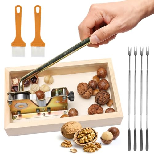 Piashow Schiaccianoci con funzione leva, Nutcracker in metallo con 4 forchette in acciaio inox e 2 spazzole, cracker per nocciole, noci del Brasile, mandorle, noci pecan