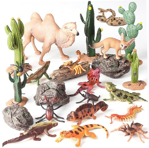 Ferricult Figuras de Animales del Desierto, Juego de 24 Juguetes de Animales de plástico educativos realistas para niños, niñas y niños