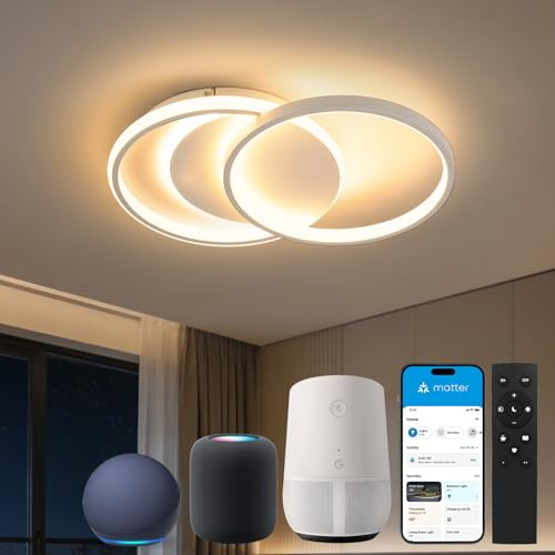 BAYHT Deckenlampe Smart Deckenleuchte Dimmbar with Matter, Kompatibel Mit Alexa, Google, HomeKit and IFTTT - Moderne Led Deckenleuchte mit Fernbedienung, 35W 4200LM, ideal für Wohnzimmer Schlafzimmer