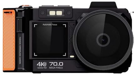 PUSOKEI Cámara DSLR Digital 4K 70MP para Fotografía, Enfoque Automático F1.8 y Cámara de Vlogging con Zoom 50X con Pantalla Doble, Lapso de Tiempo y Cámara Lenta, Soporte WiFi (Black)