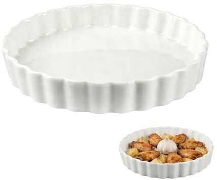 suaywo Set of 2 Ceramic Quiche Moulds, 22 cm, Tart Mould, Ceramic, Fruit Cake Mould, 9 Inch Tart Mould, Round with Non-Stick Coating for Making Muffins, Egg Tarts, Baked Goods, Pasta and Pizza (White)
