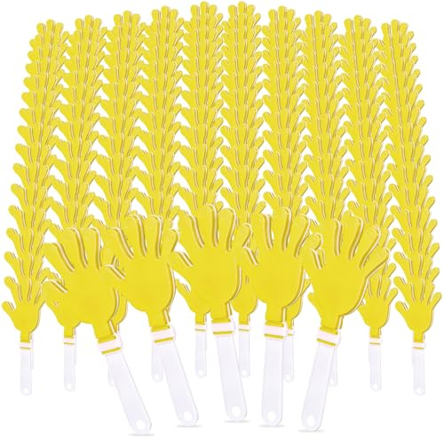 ZCYSRLQIN 100 Pcs Hand Clappers 7.5 Inch Plastic Clappers Noisemakers Party Favors Clapping Noise Maker Birthdays Game Prizes Classroom Rewards Football Sporting Events Cheers Supplies (Yellow,White)