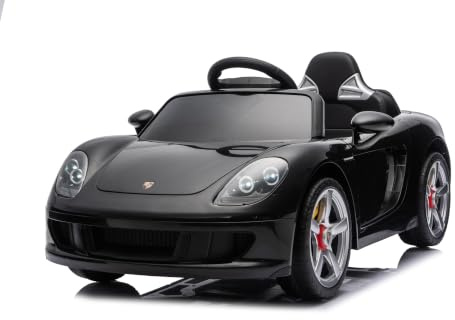 SUN BABY Porsche Carrera GT Cabrio Elbil för Barn - Svart | Fjärrkontroll, 2x390 motorer, MP3, fjädring, säkerhetsbälte, öppningsbara dörrar, 2 hastigheter, 3–5 km/h
