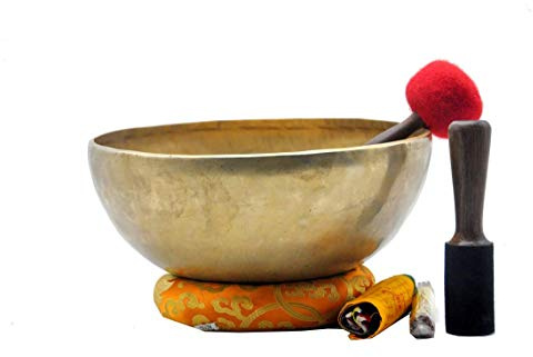 Cuenco tibetano de oración, cuencos de oración, Rin Gong/Suzu Gongs – batidor envuelto en cuero (1600 gramos, 8.5 pulgadas)