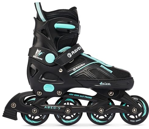 RAVEN - Inline-skridskor för barn och vuxna - Rullskridskor, valfritt 2-i-1 med skridskor - Justerbara skridskor för barn och vuxna - Pulse Black/cyan, 40-43 (25,5-28 cm)