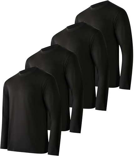 Real Essentials 4 Pack: Mens Long Sleeve Dry Fit T Shirts Hiking Fishing Workout Gym Work Sun UPF 50 Wicking Running Tee, Set 8, X-Large