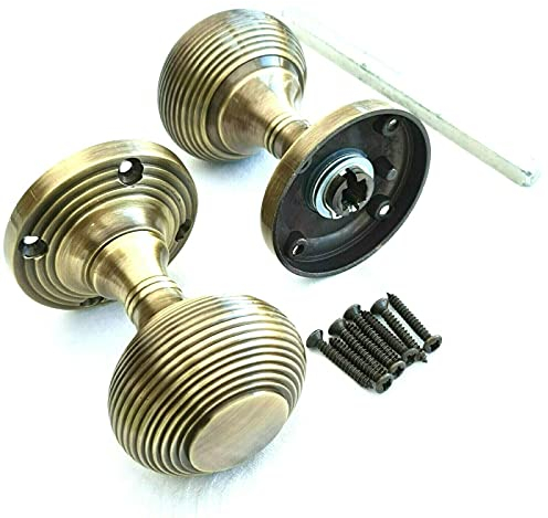 Home Supplies Direct Antique Solid Brass Door Knobs Victorian Queen Anne Reeded Beehive Pull Handles Mortice Lever