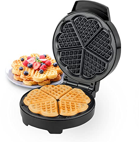 Geepas Waffle Maker – 5 Slice Heart Shaped Non-Stick Electric Belgian Waffle Maker with Adjustable Temperature Control – American Waffle Machine, Waffle Iron - 2 Years Warranty, 1000W, Silver & Black