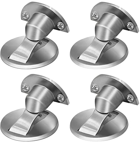 TOKPLNU Lot de 4 butées de porte magnétiques, butoirs de porte au sol en acier inoxydable robuste avec adhésif invisible, support de porte magnétique fixé au sol, butoir de porte magnétique extérieur