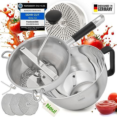 𝐙𝐀𝐔𝐁𝐄𝐑𝐇𝐀𝐔𝐒 𝐏𝐚𝐬𝐬𝐢𝐞𝐫𝐦ü𝐡𝐥𝐞 𝐦𝐢𝐭 𝐫𝐮𝐭𝐬𝐜𝐡𝐟𝐞𝐬𝐭𝐞𝐫 𝐄𝐝𝐞𝐥𝐬𝐭𝐚𝐡𝐥 - 𝐒𝐜𝐡ü𝐬𝐬𝐞𝐥 | Premium Flotte Lotte aus Edelstahl [3 SIEBE] + Abstreifer