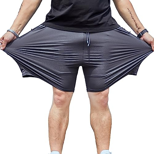 Jamron Homme Grande Taille Short de Sport en Maille Extensible Séchage Rapide Short de Course avec Poches Zippées (S-6XL)
