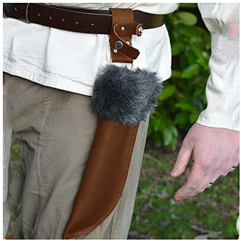 Medieval Viking Dagger Scabbard Knife Protector Bag with Fur Norse Knight Hunter Sheath Cosplay Accessory, Lapp Medieval Style (Brown)
